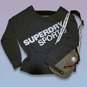 Bundle 🖤 Superdry Sport Set – Logo Sweatshirt + Reflective Crossbody (Size M)